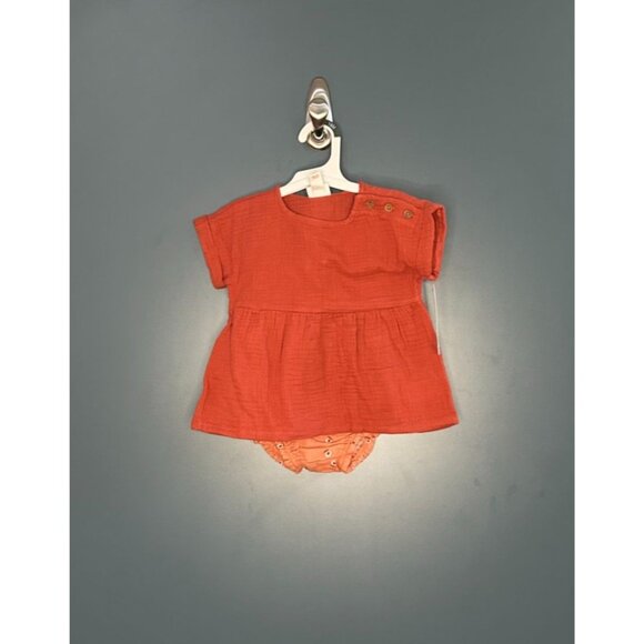 Baby Girls' 2pc Ruffle Sleeve Floral Gauze Shorts Set - Cat & Jack Rust 18M - Picture 2 of 5